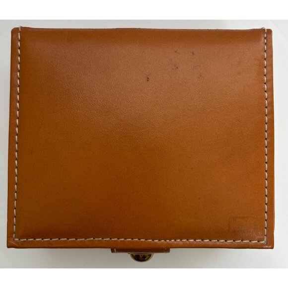 Vintage Brown Faux Leather Trinket Jewelry Box Brass Button Closure Retro Decor - Picture 5 of 14